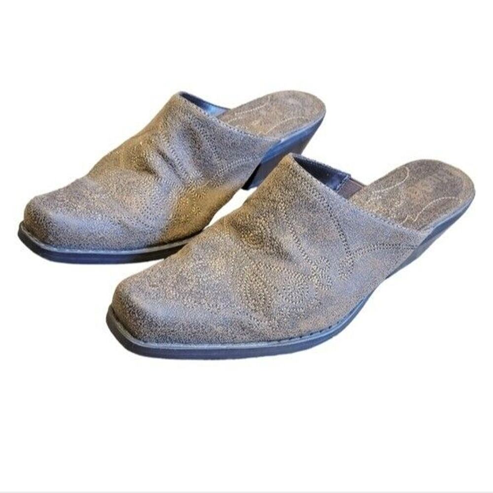 Vtg Y2K Mudd Slip On Mules Womens 6.5 Brown Faux Suede Western Boho Cowgirl